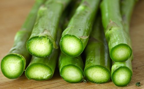 Clean, well-trimmed asparagus stalks.