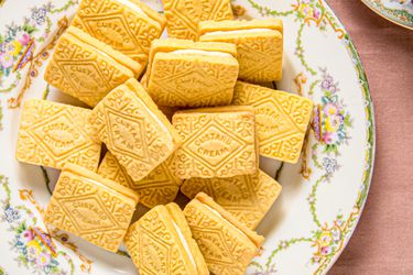 Overhead view of custard creams
