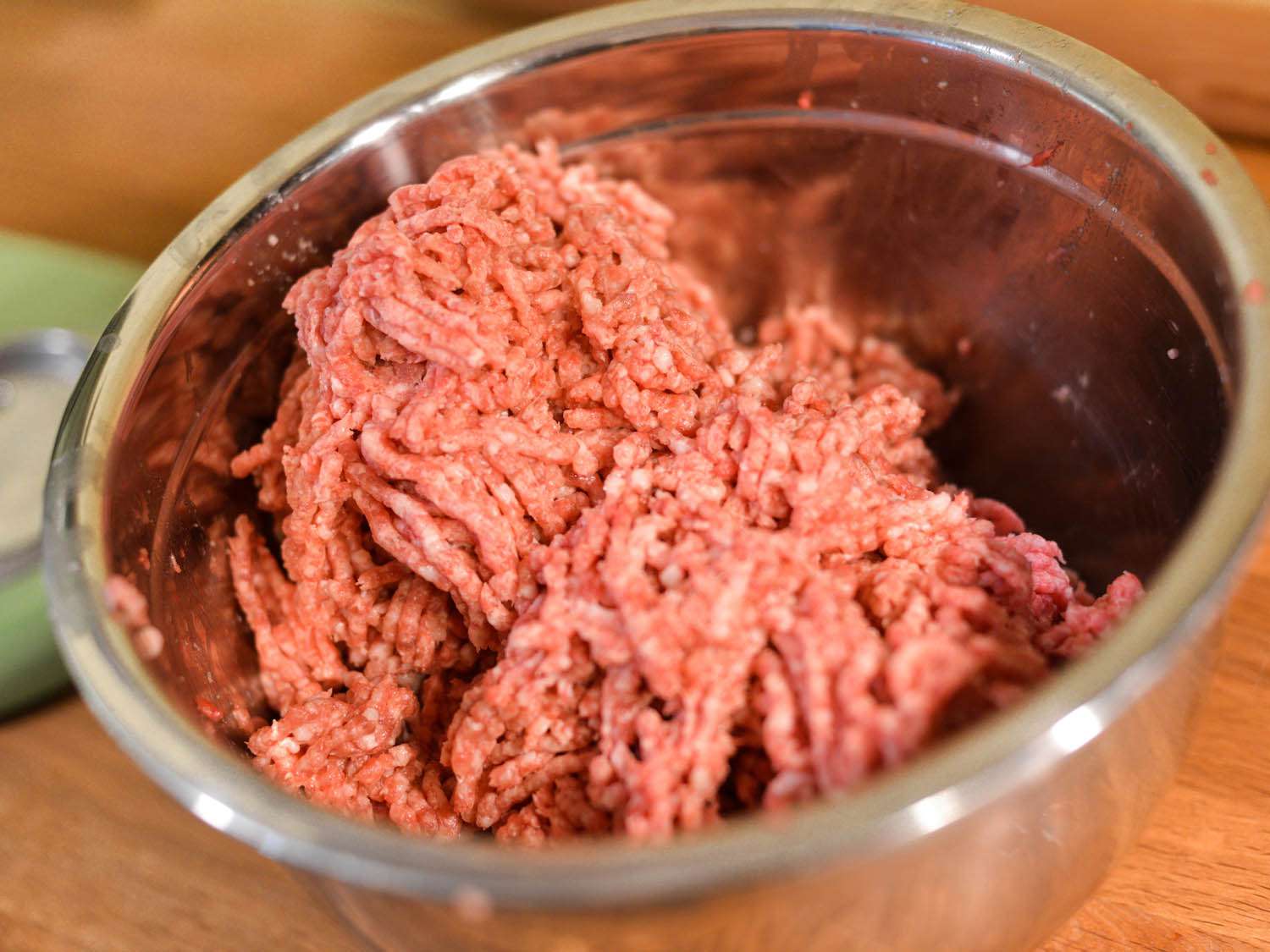 A mixing bowl of the ground meat mixture.