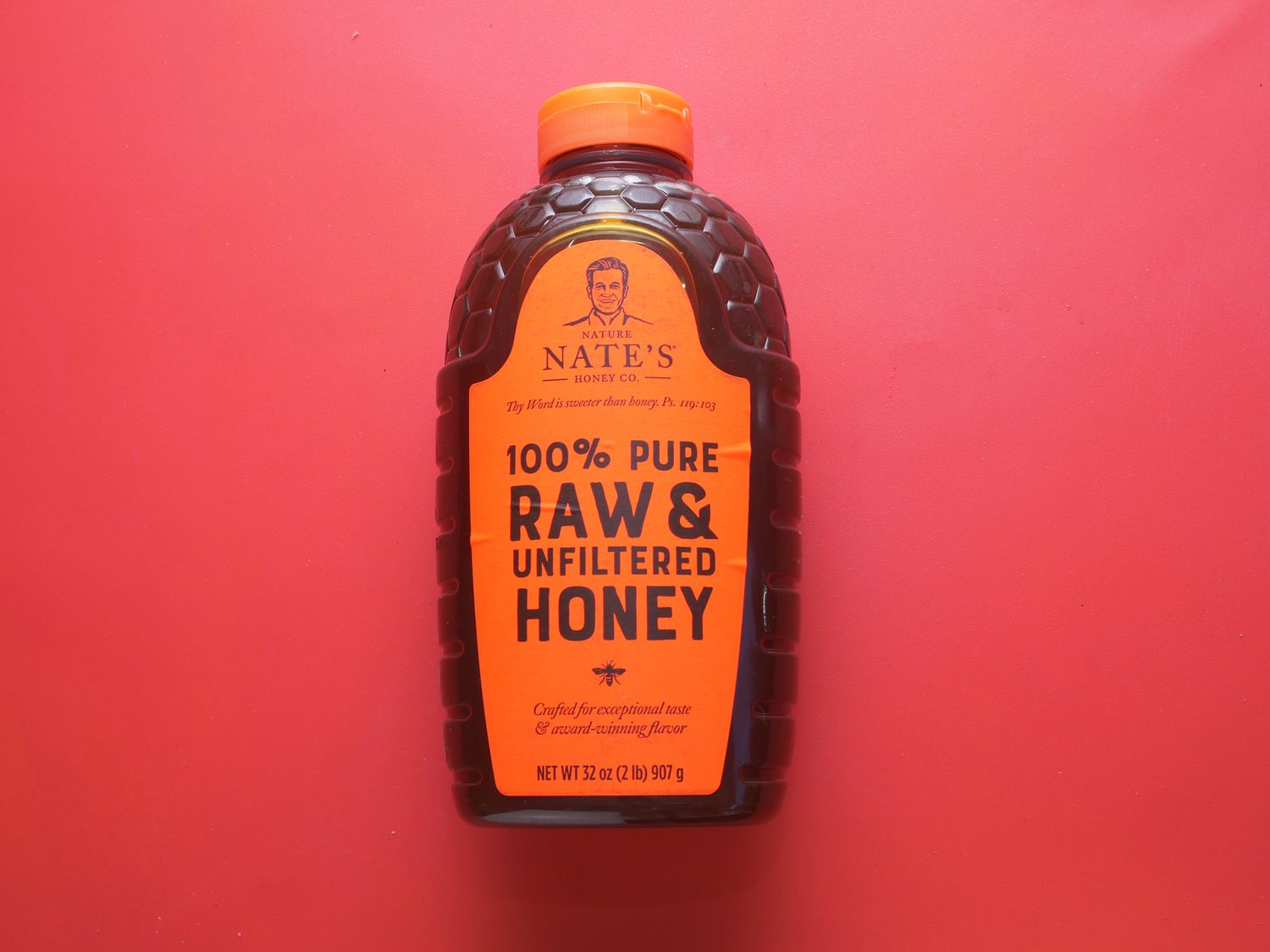 nate's honey on a red backdrop