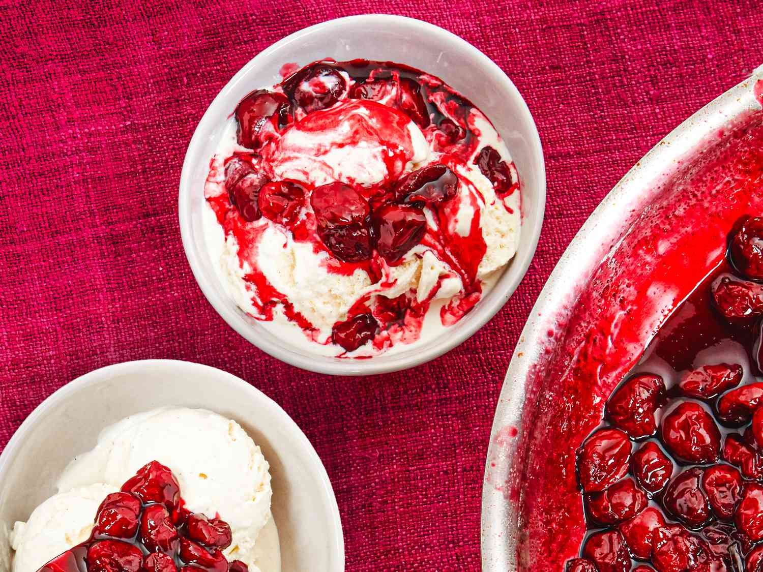 Overhead view of cherries Jubilee