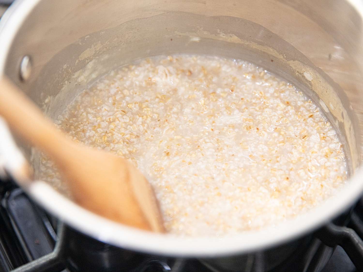 Overhead view of oats cooking