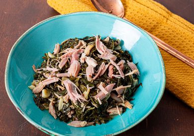 Braised collard greens with smoked turkey.