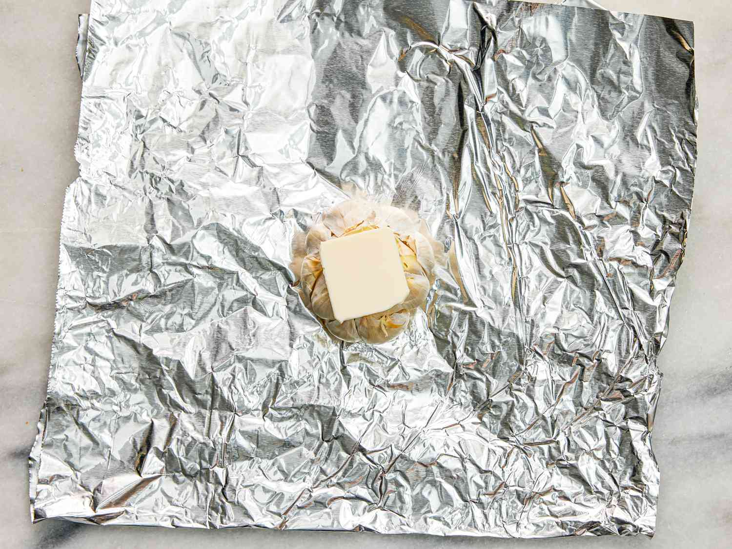 Overhead view garlic before being roasted