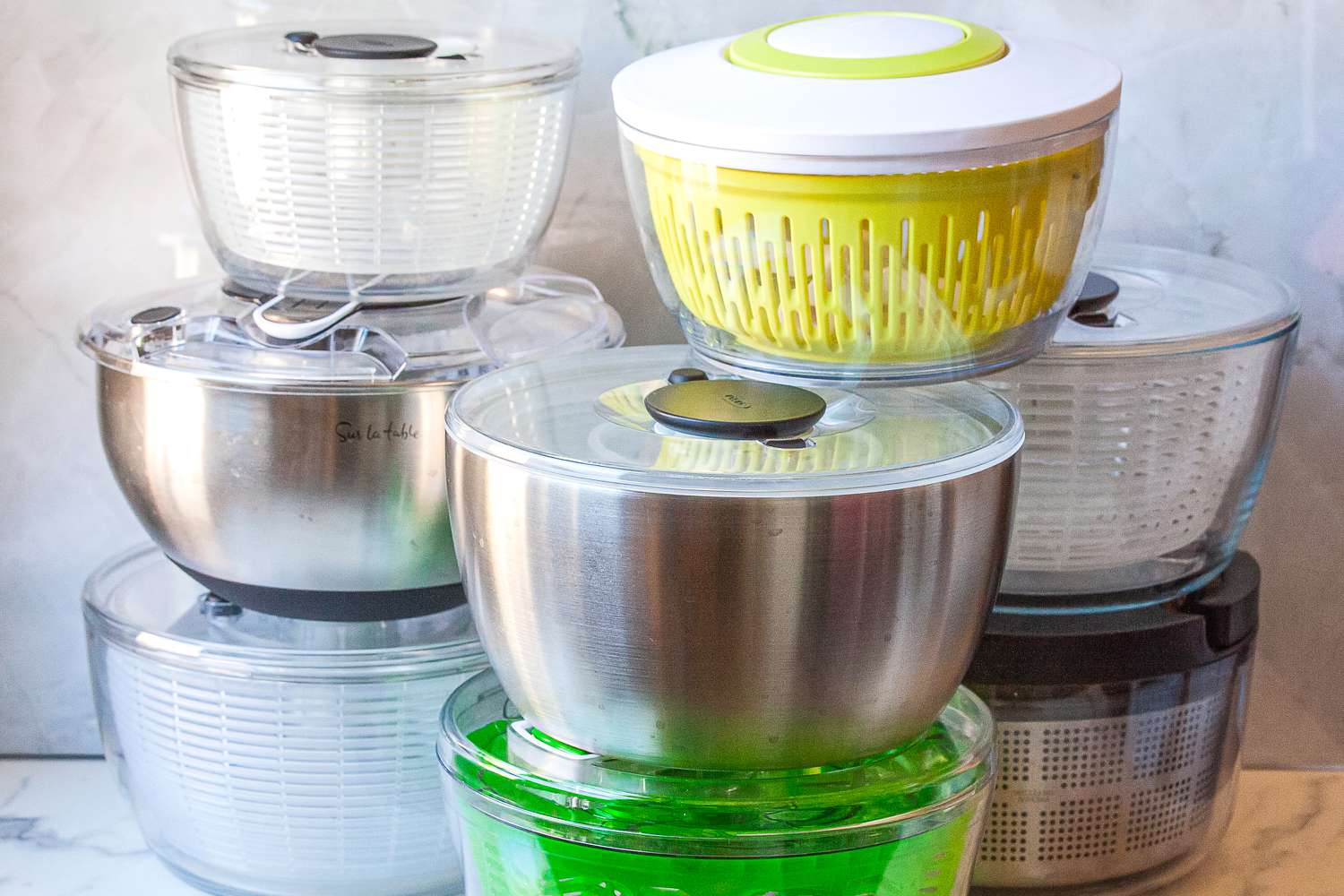 salad spinners stacked on each other