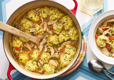 Overhead view of Turkey and dumplings