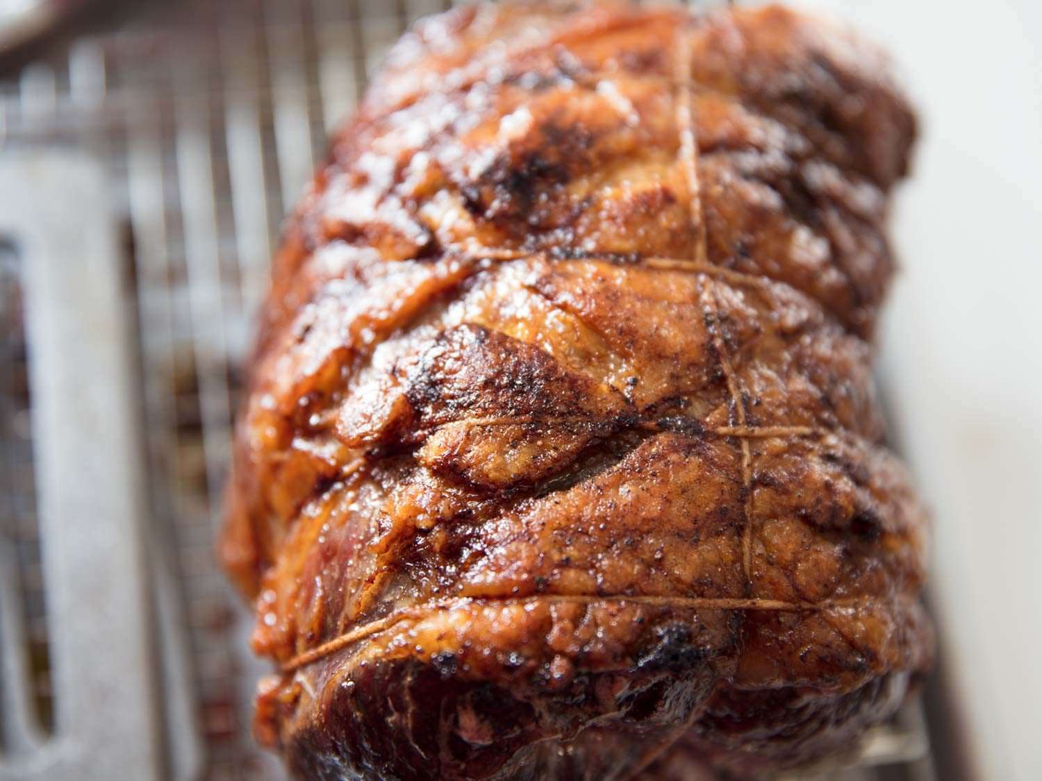 Close-up of browned tri-tip roast resting after searing.