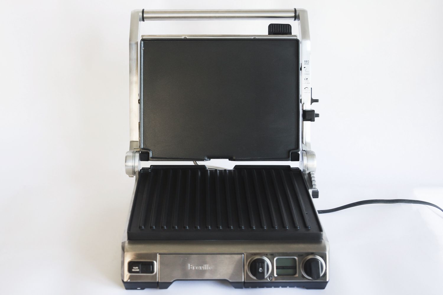 The Breville indoor grill with the lid open