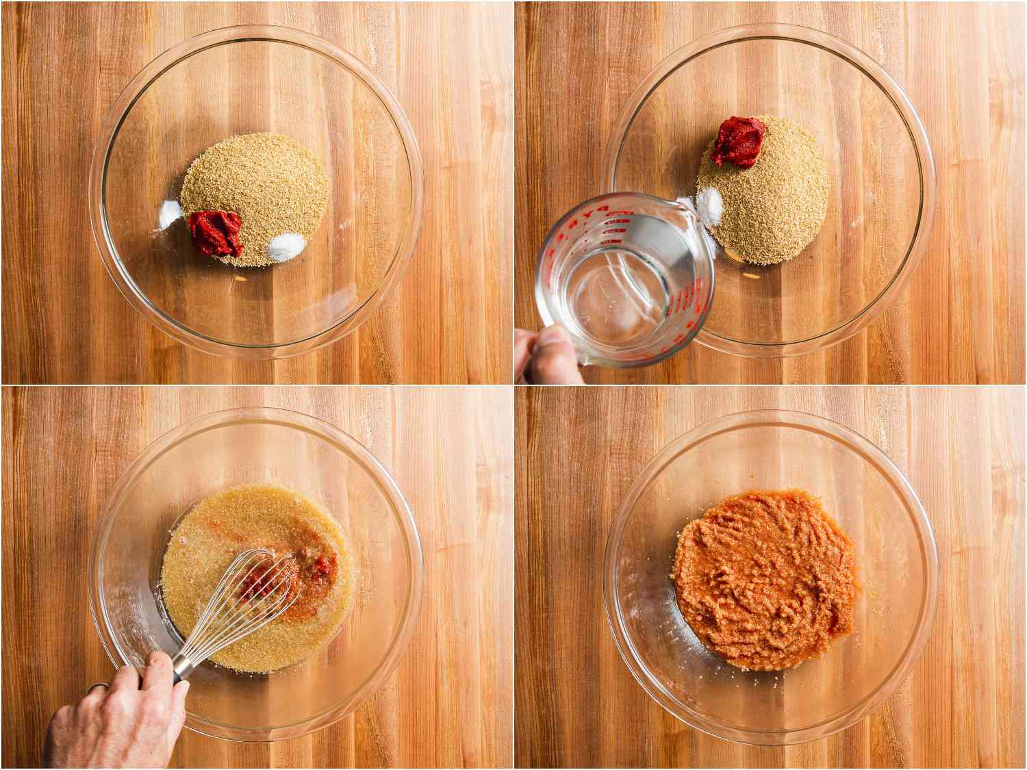 Hydrating bulgur with hot water and tomato paste