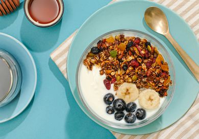 Overhead view of instant coffee granola