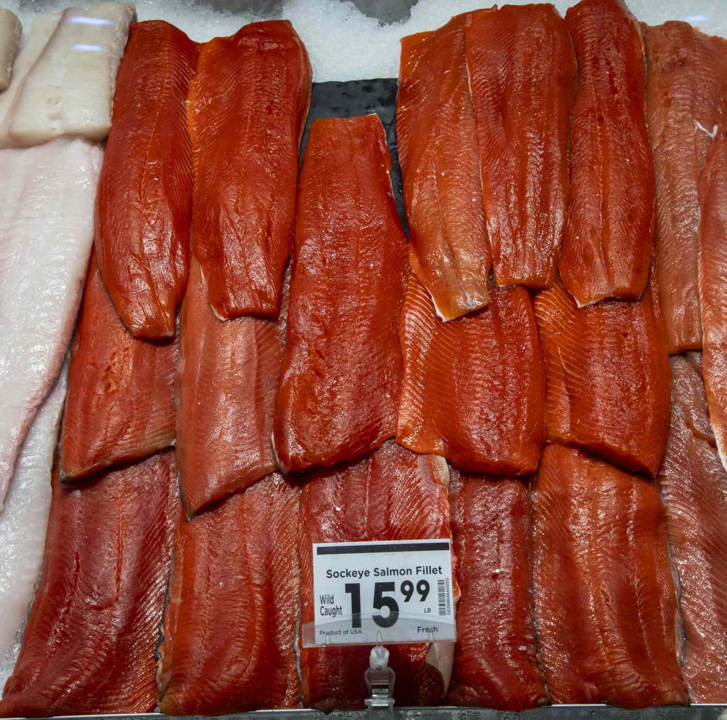 Wild caught Sockeye Salmon fillets on sale at a Fred Meyer grocery store. 
