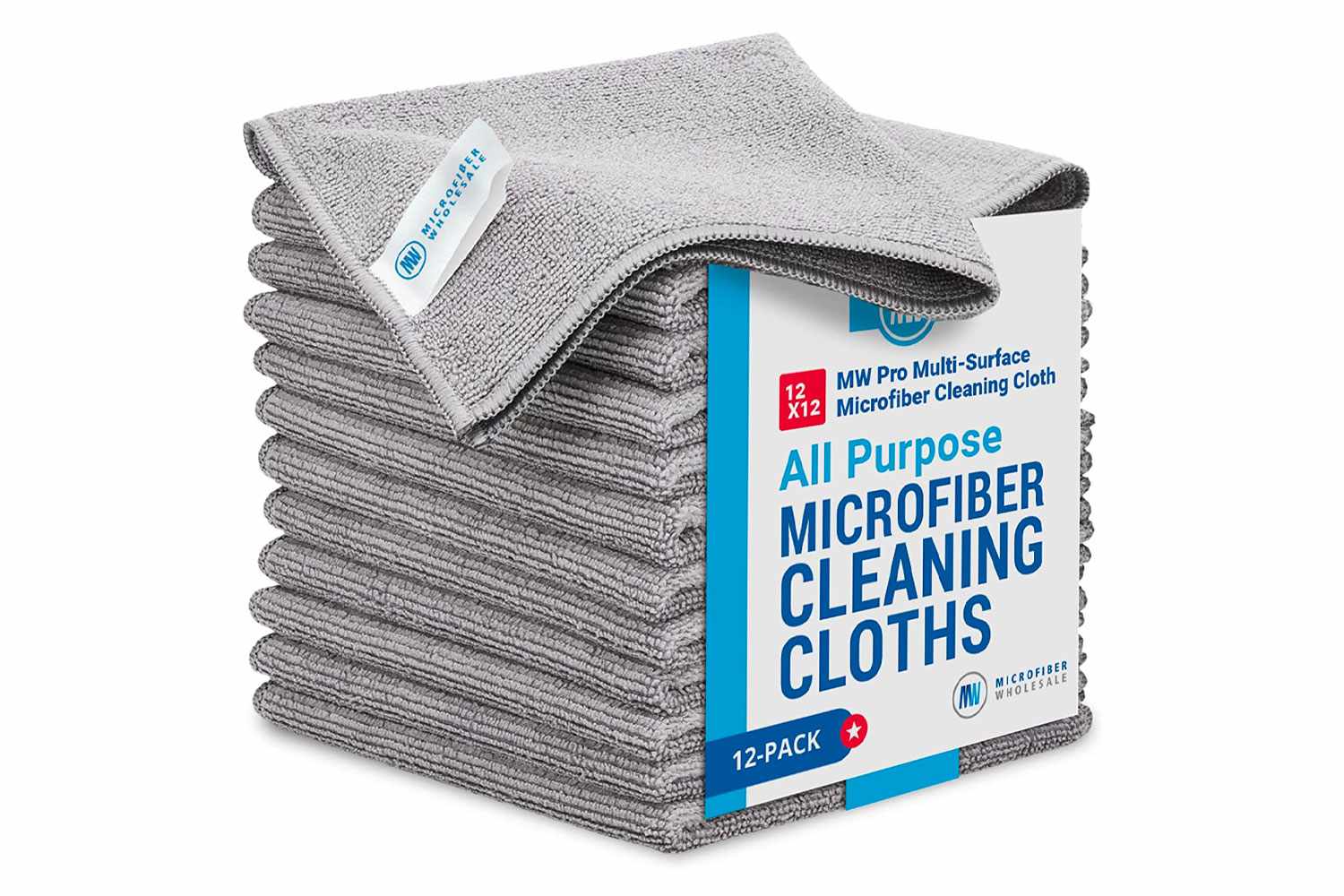 12&quot; x 12&quot; MW Pro Multi-Surface Microfiber Cleaning Cloths | Gray - 12 Pack | Premium Microfiber Towels for Cleaning Glass, Kitchens, Bathrooms,...