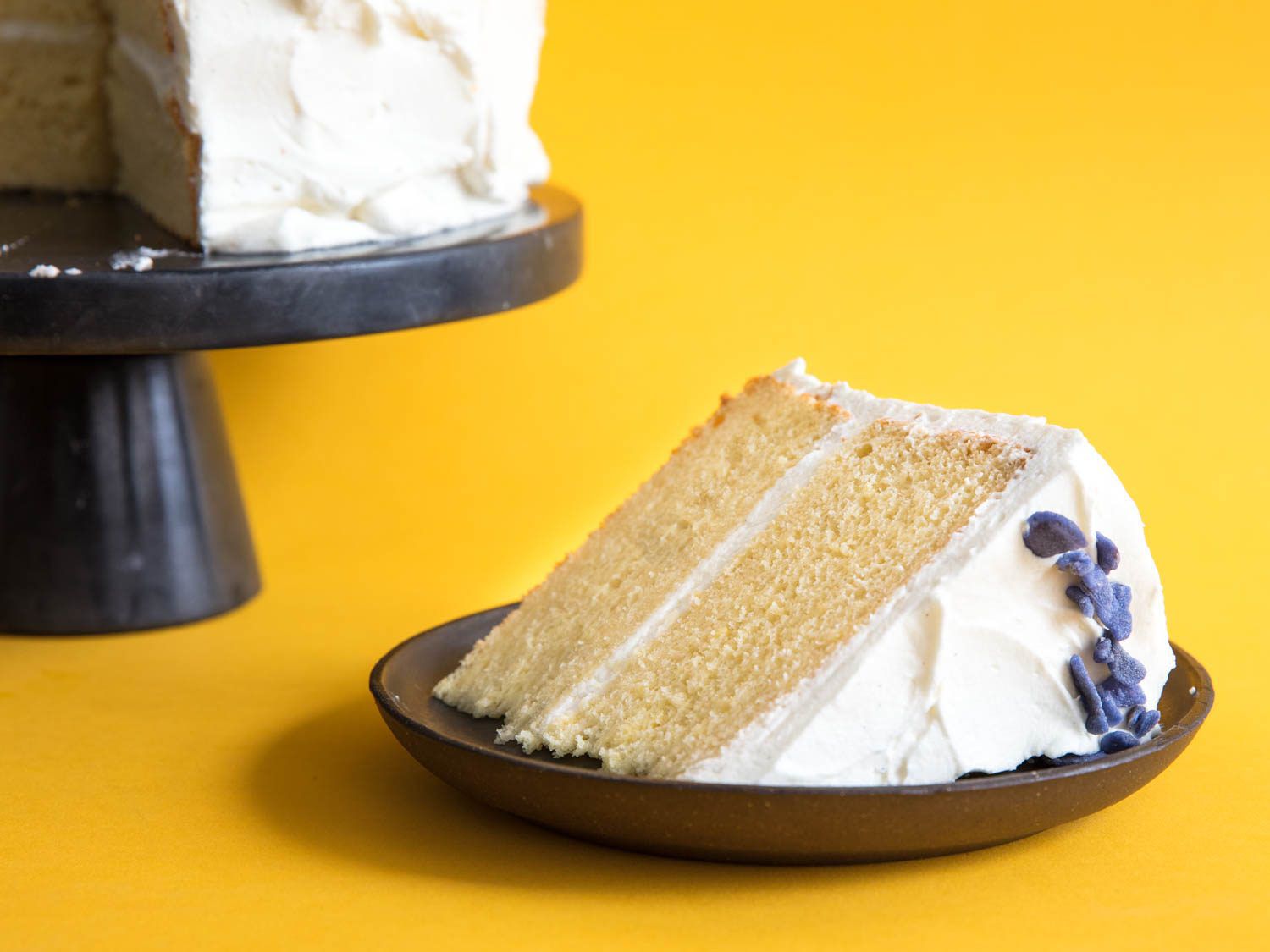 Plated wedge of chiffon layer cake.