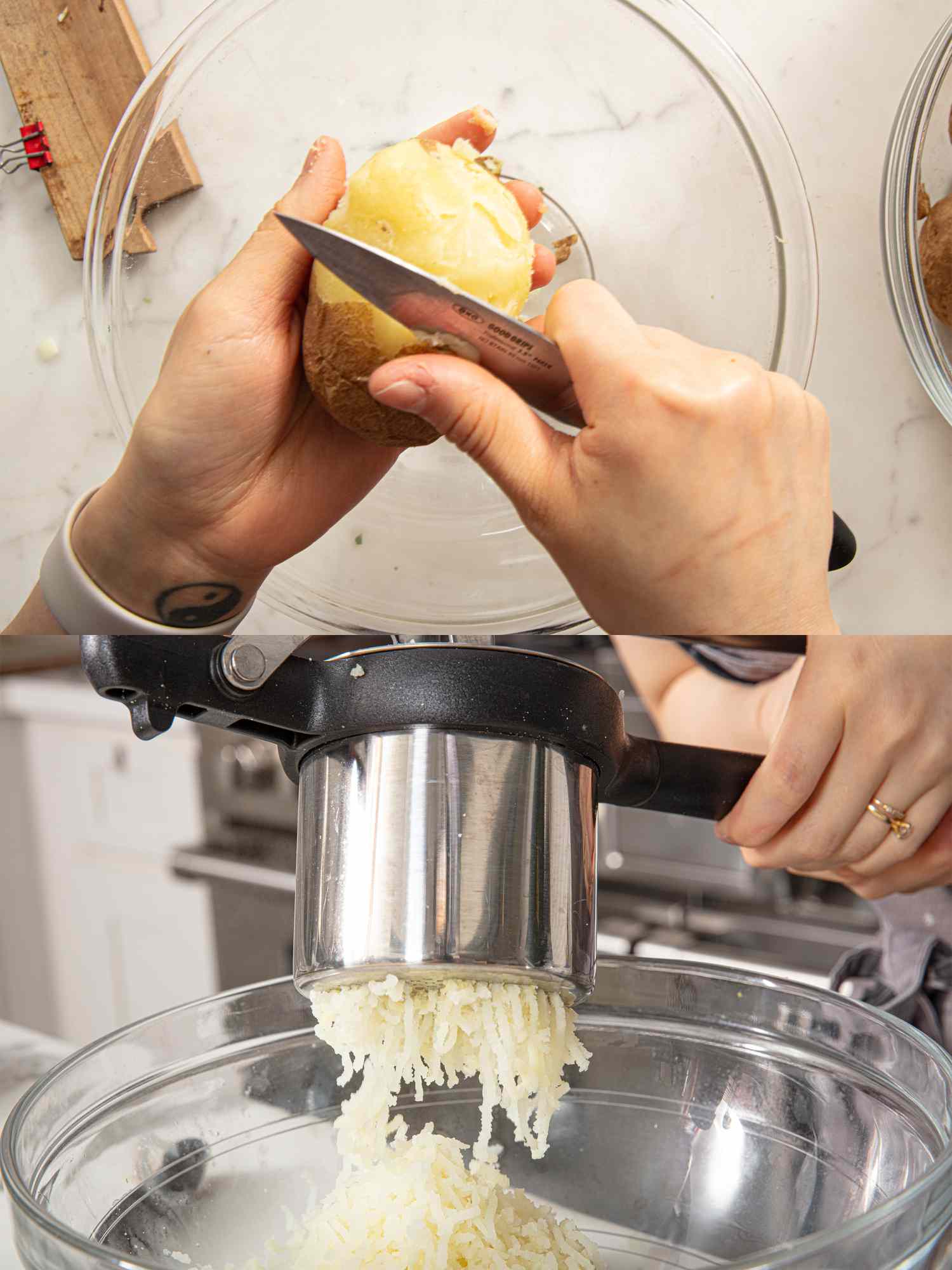 Peeling and ricing potato