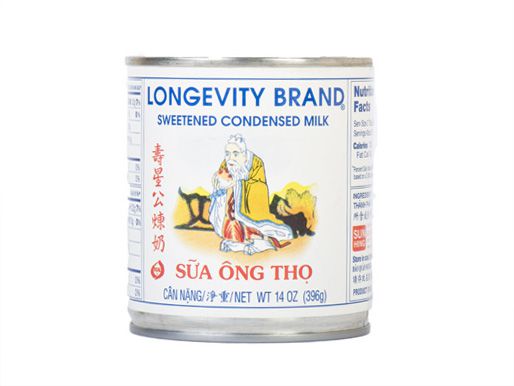 A can of Longevity Brand sweetened condensed milk