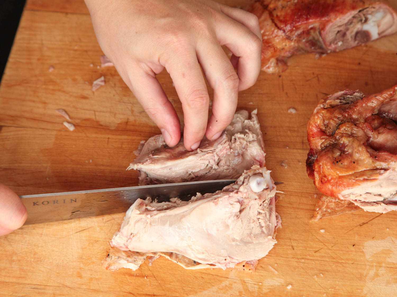 deboning a roasted turkey thigh