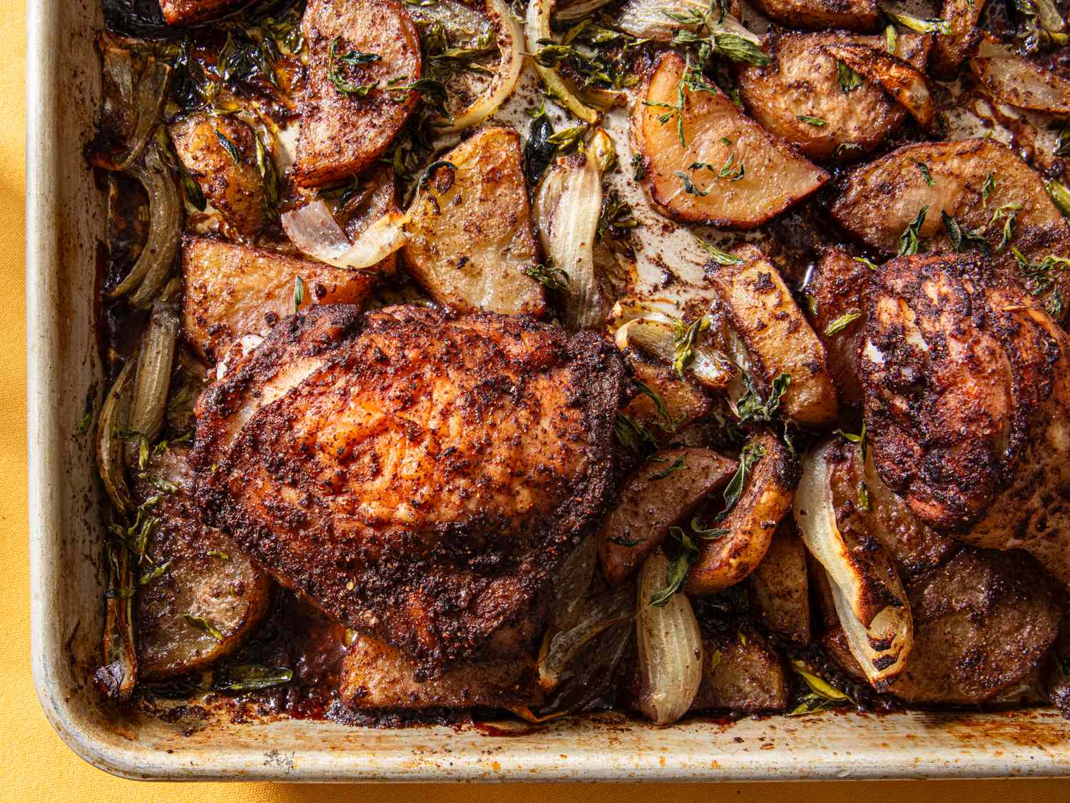 Close crop of a sheet pan chicken