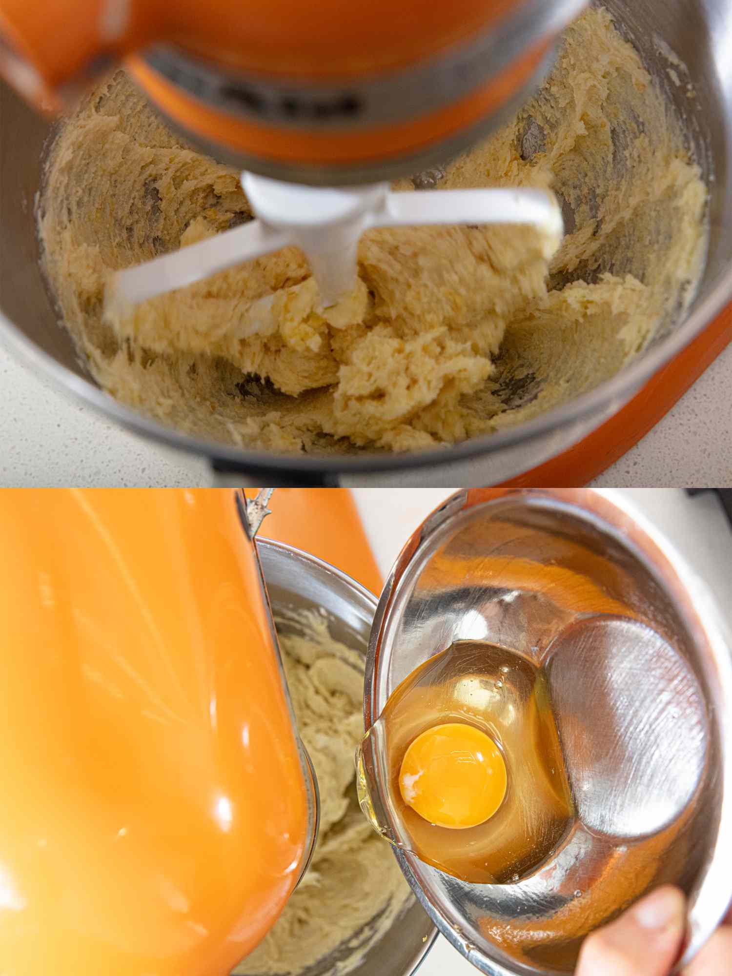 Mixing batter in a stand mixer with added egg yolk