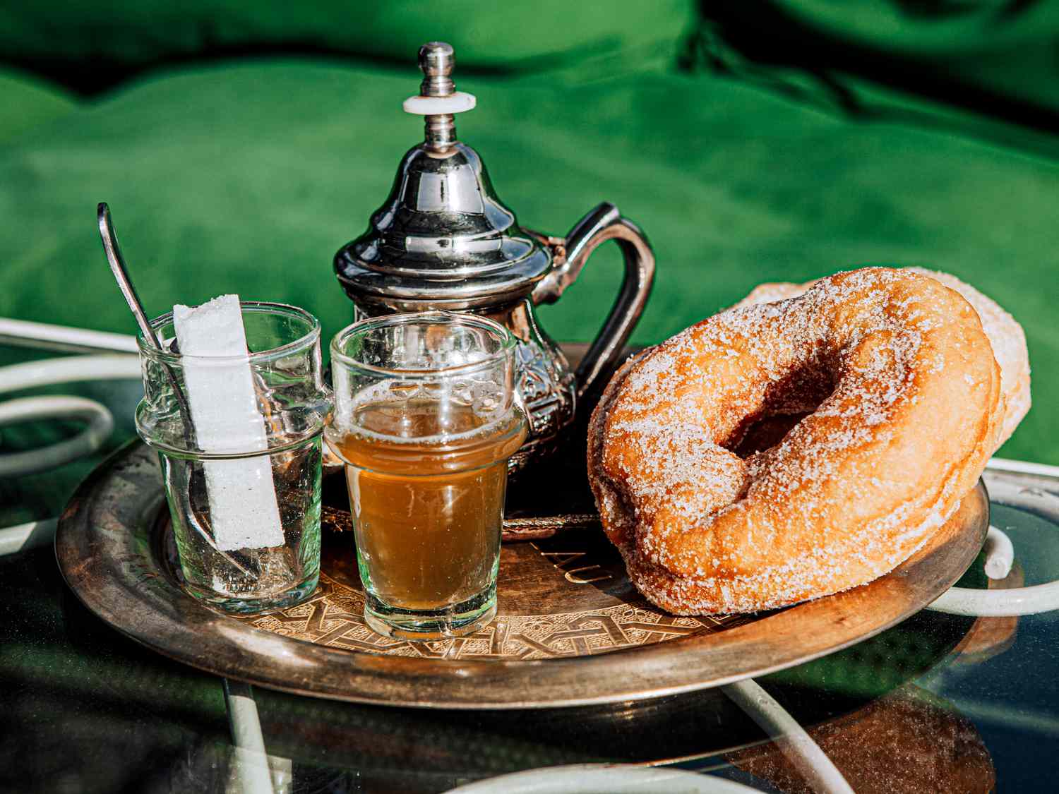 Side view of a typical Moroccan tea set up