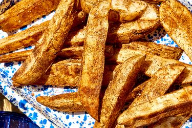 Grilled potato wedges on a plate