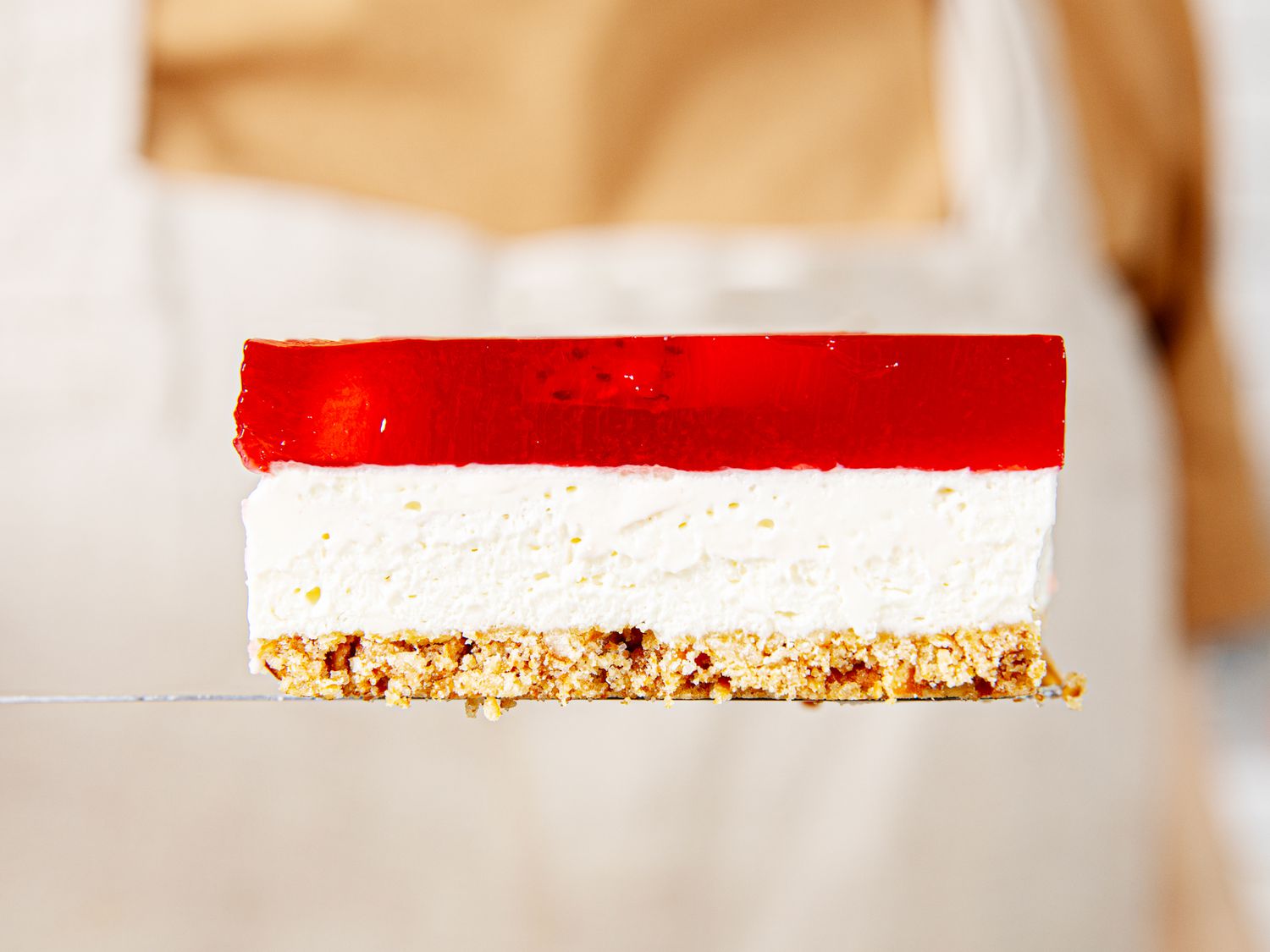Side angle view of the strawberry pretzel salad