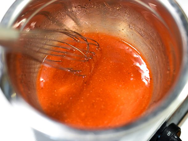 Whisking together the dressing for Lexington-style red coleslaw.