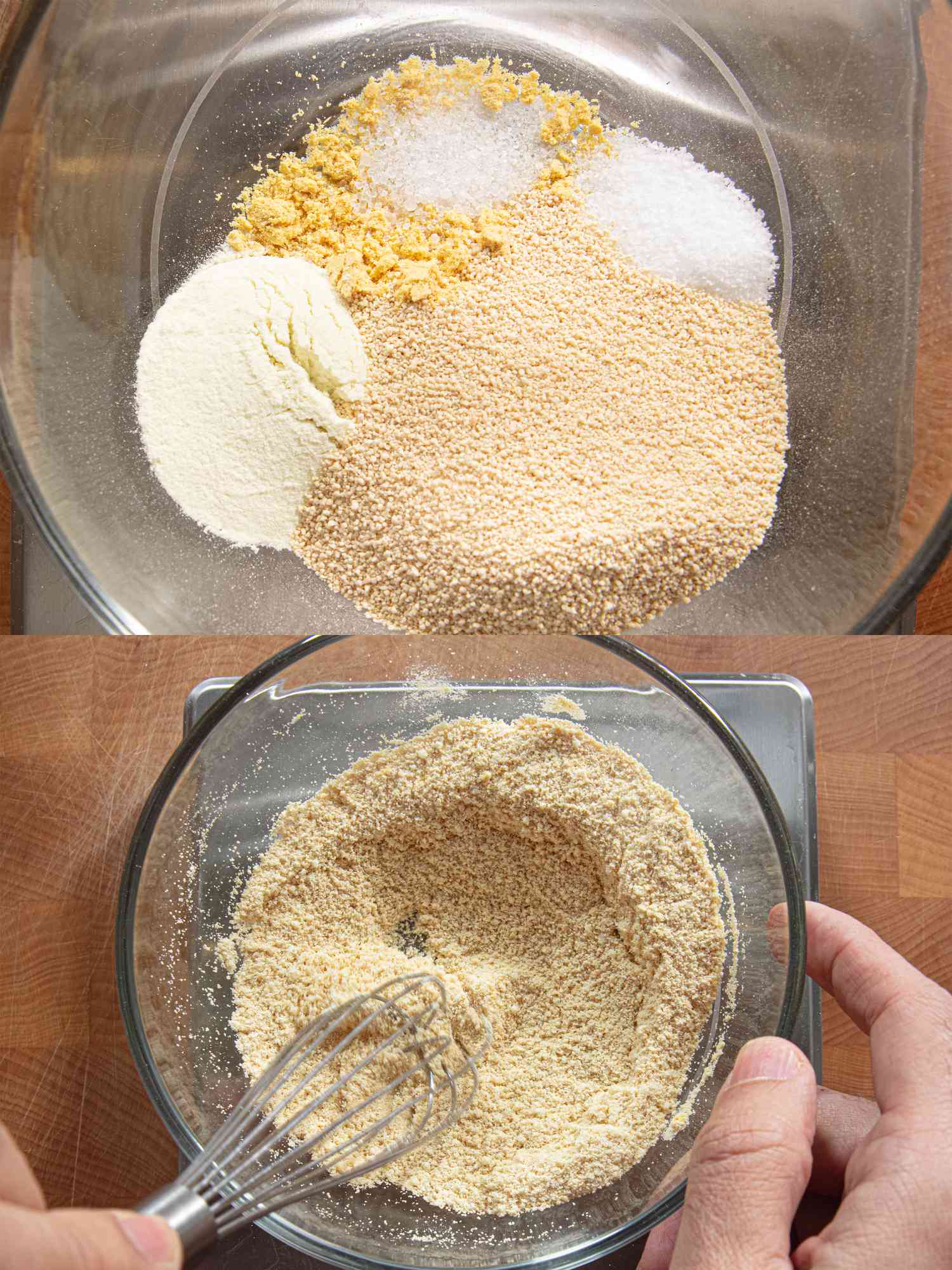 Two image collage of mixing honey mustard dry mix