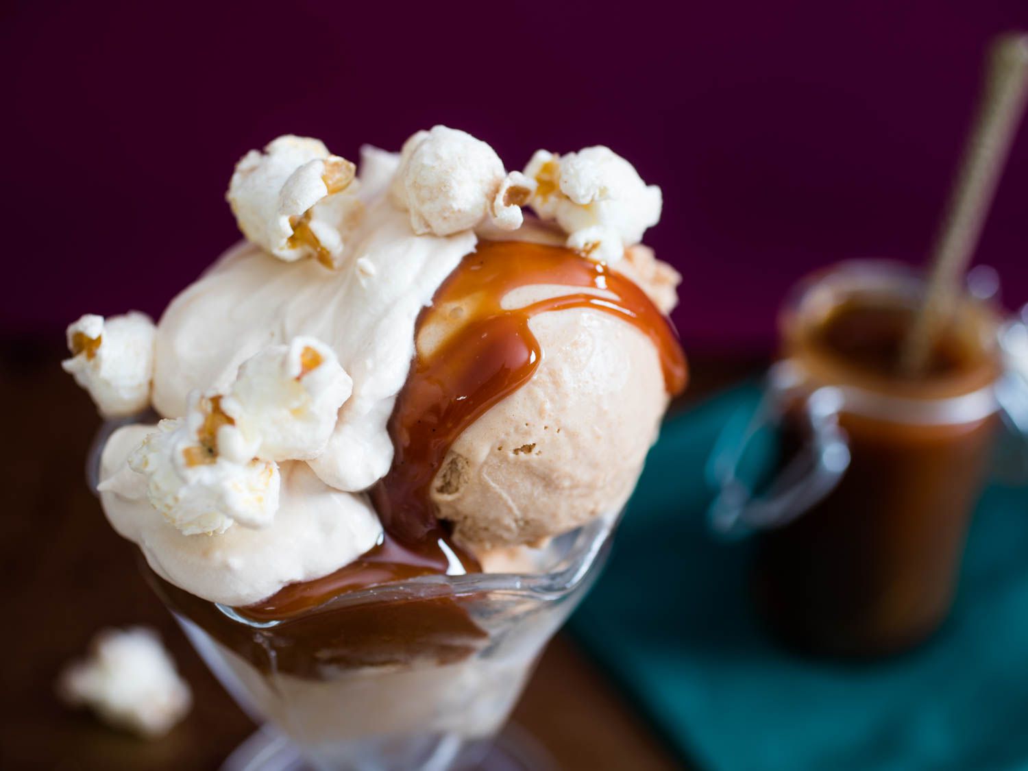 Closeup of a cajeta sundae.