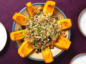 Overhead view of Ghapama on a purple background