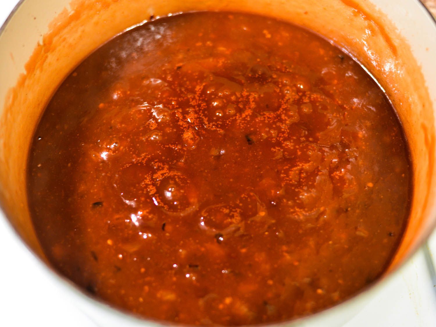 Barbecue sauce simmering in a pot