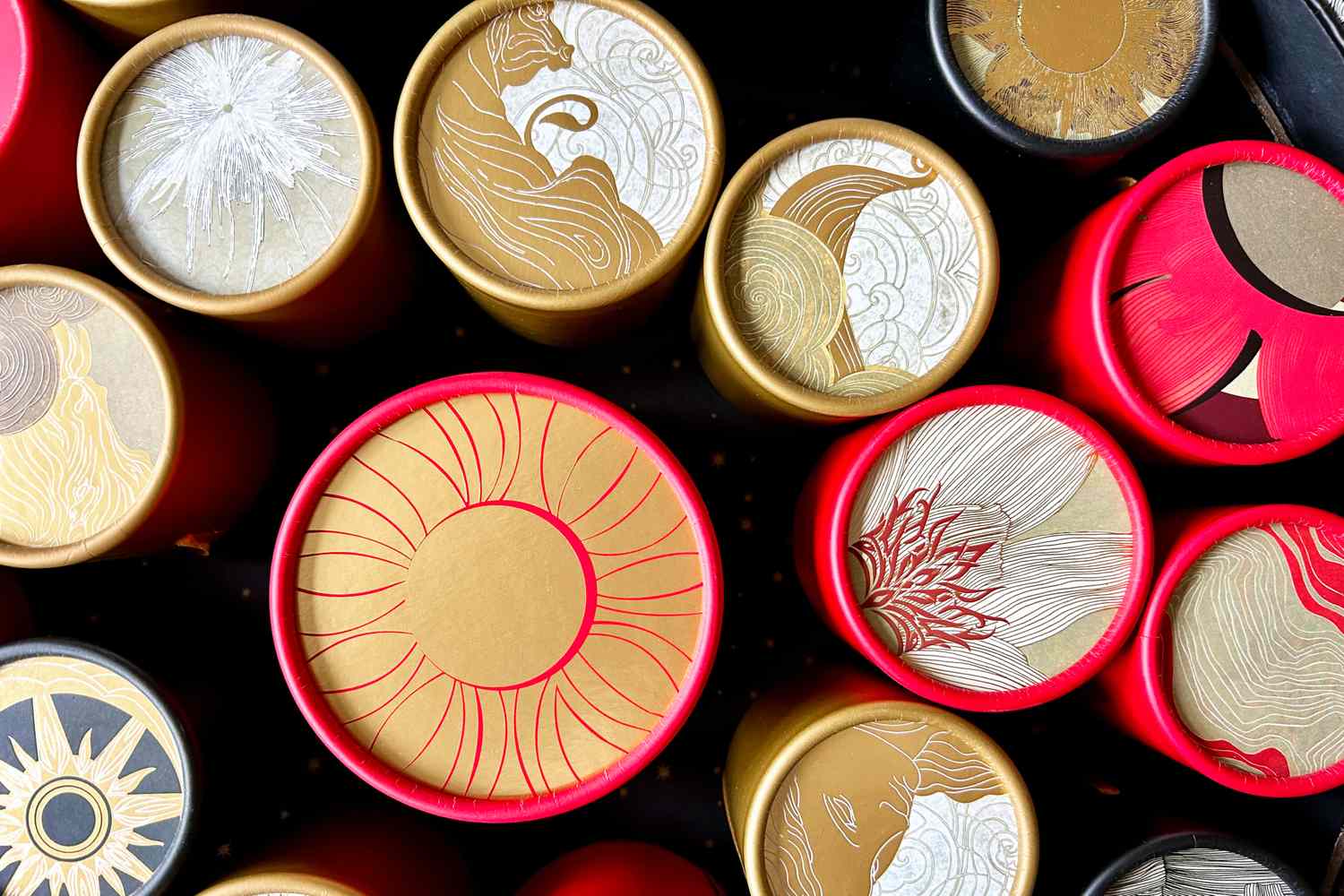 The interior of the Dandelion Chocolate Advent calendar lined with mini moon-illustrated chocolate boxes