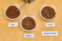 The different grind settings of the Baratza Encore Conical Burr Coffee Grinder