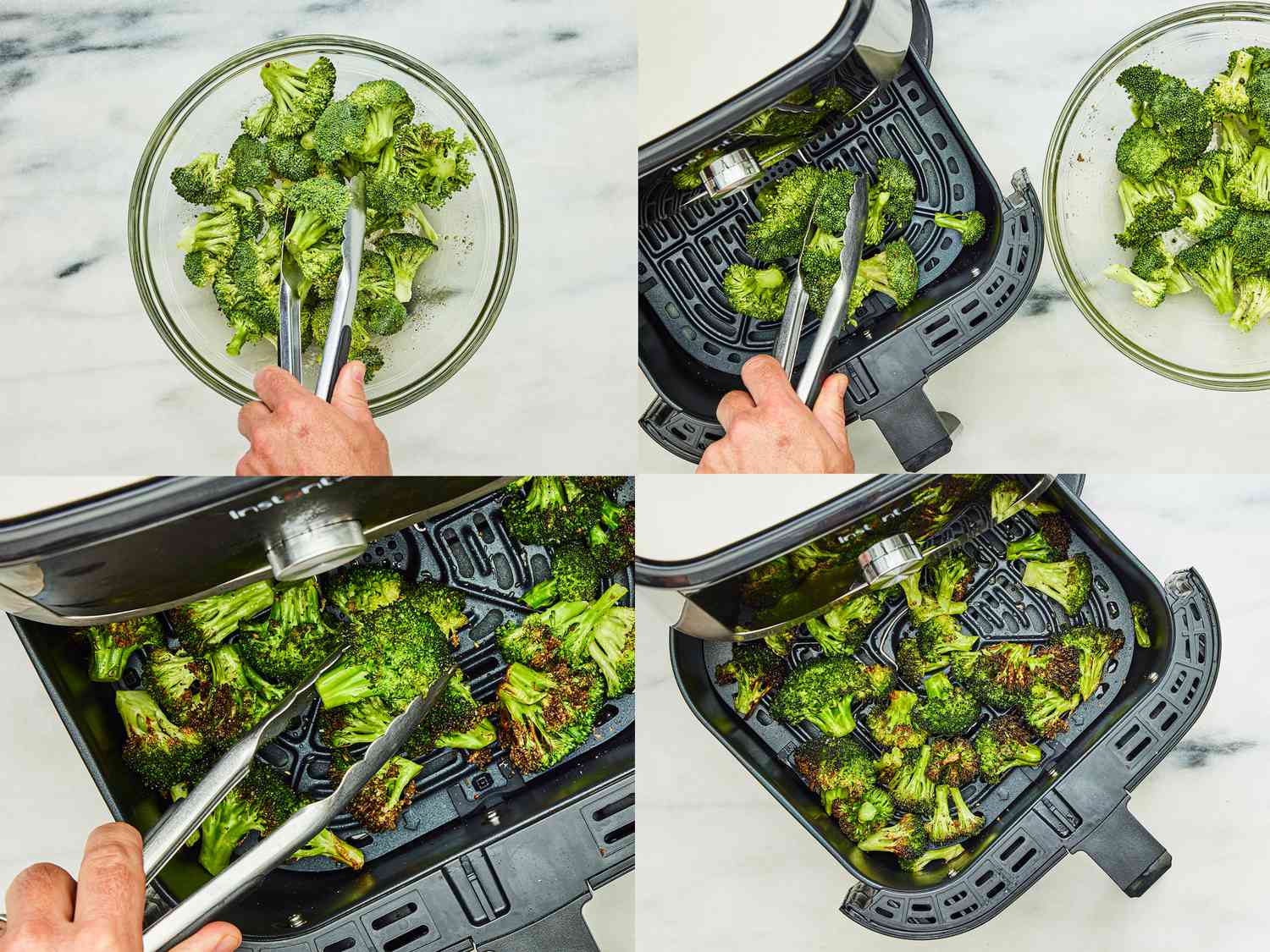 Air frying broccoli.