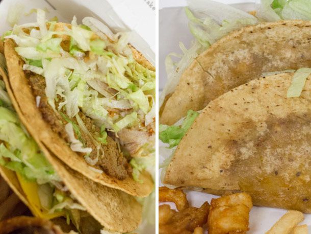 A split image of the inside and outside of a Munchie meal taco.