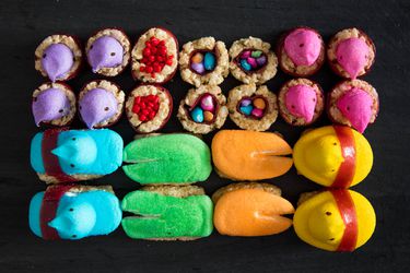 An assortment of marshmallow peeps and peep treats. 
