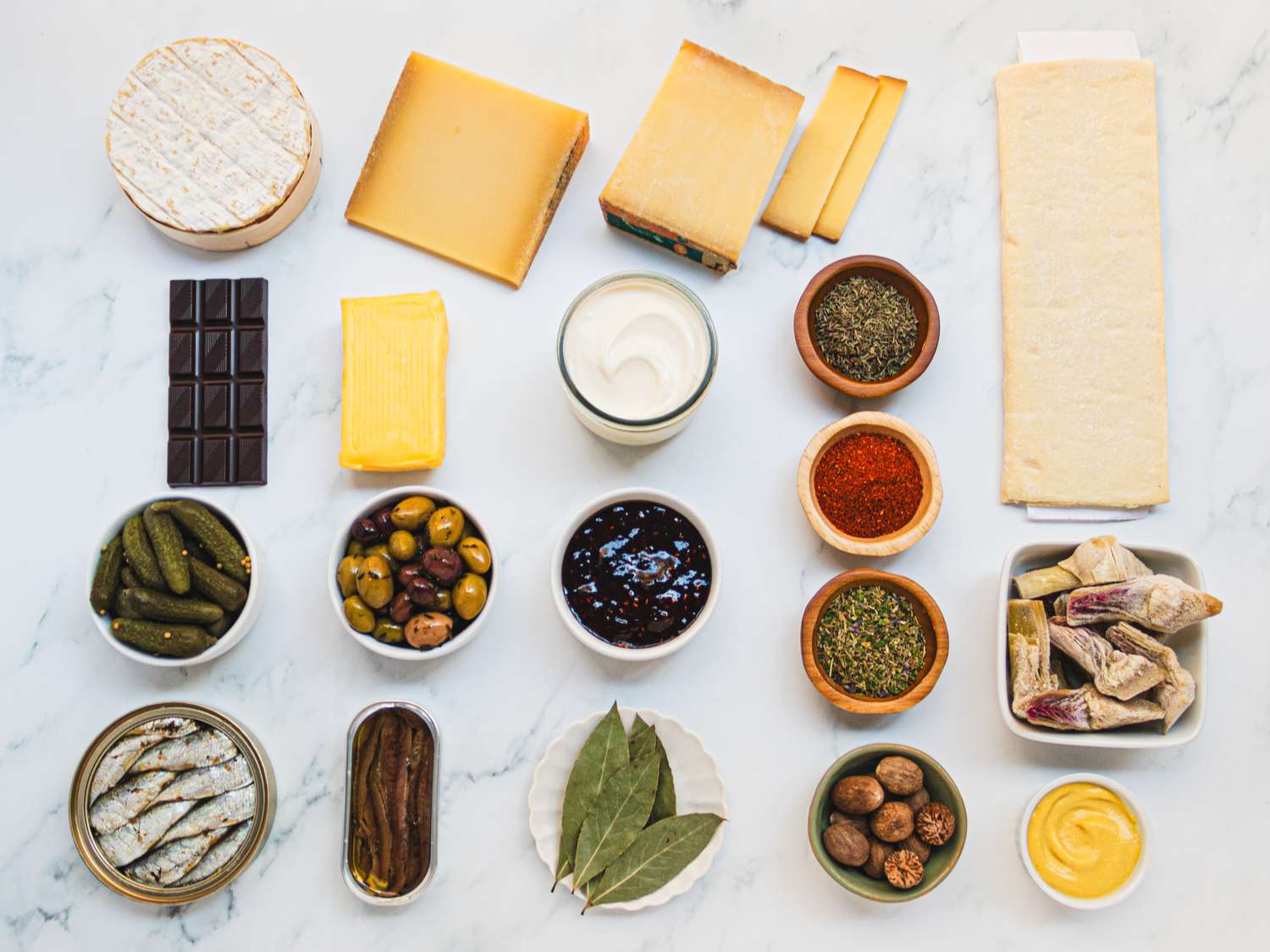 Overhead view of French Pantry ingredients