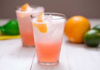 Salted grapefruit cordial topped with seltzer and served over ice
