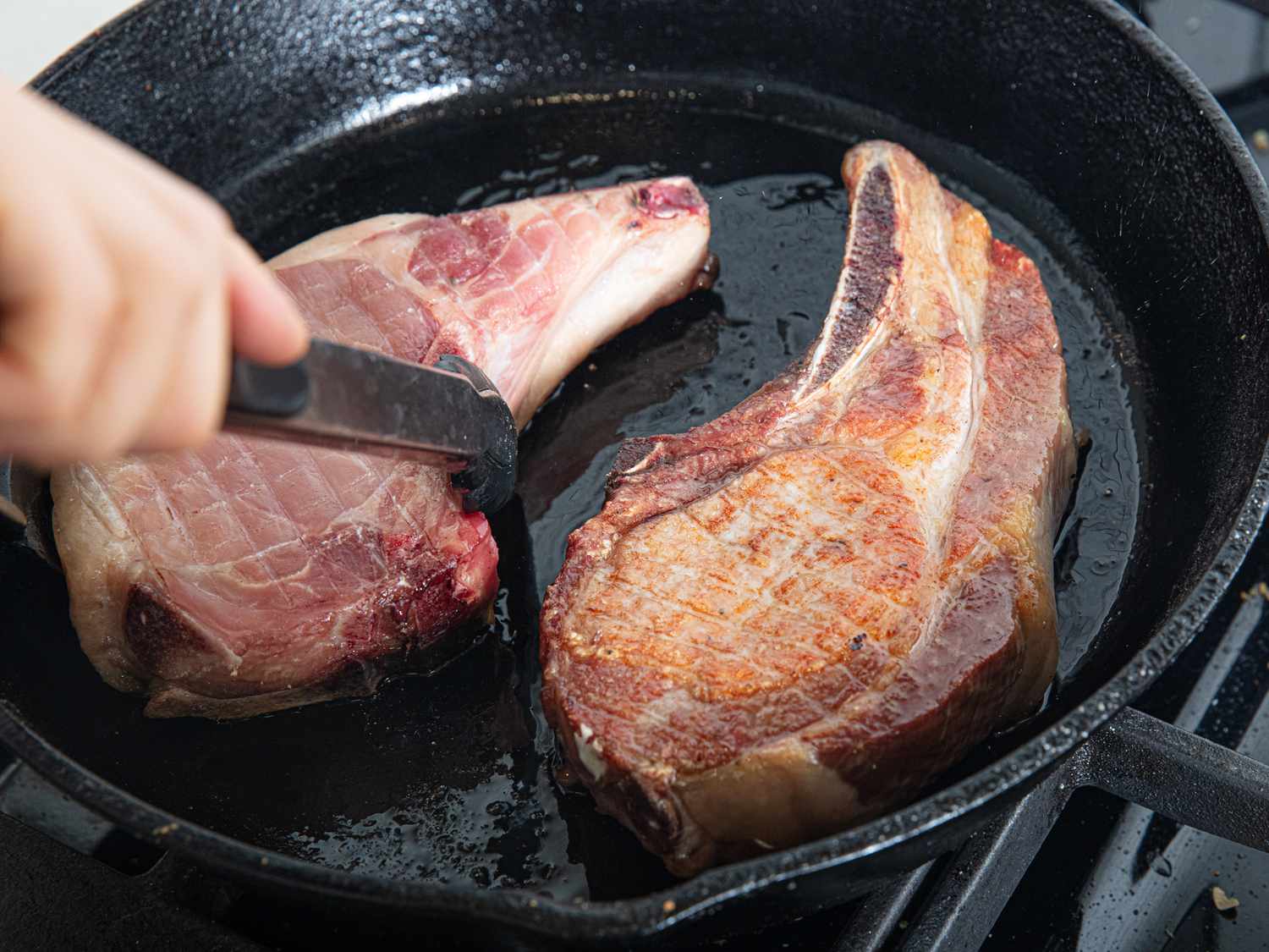 Searing pork chops