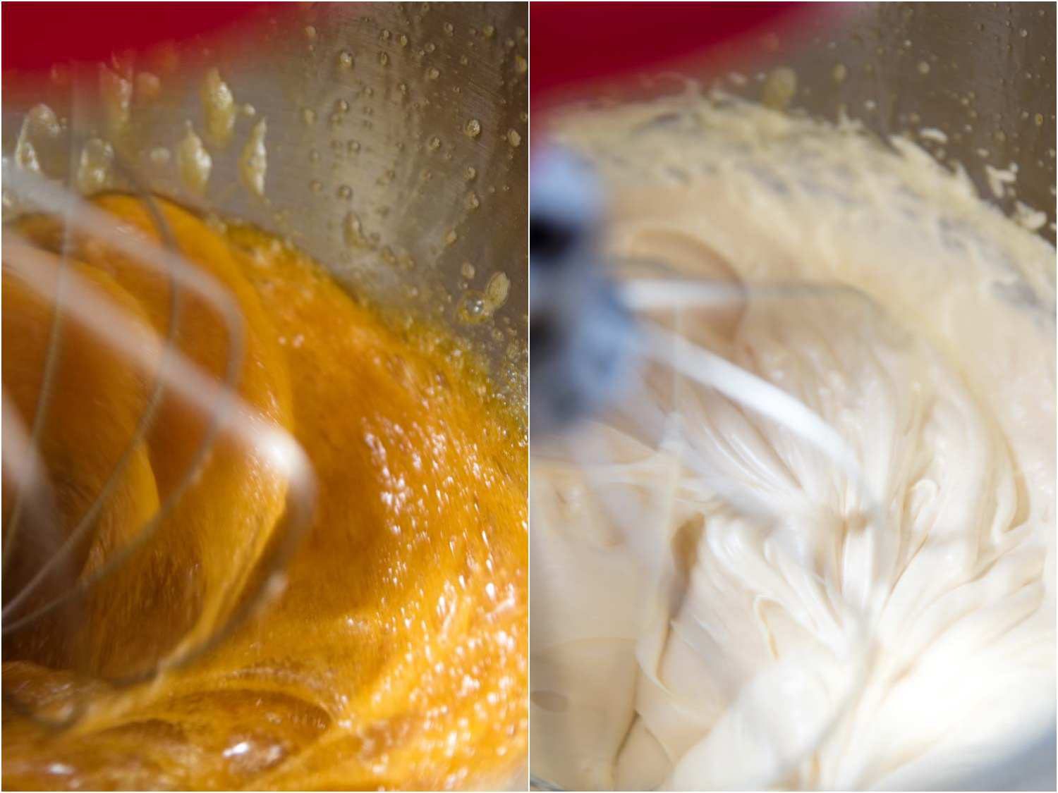 Semifreddo base before and after aeration.