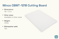 Winco CBWT1218 cutting board with product specifications listed