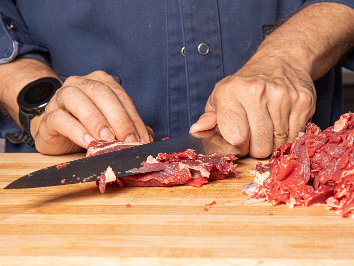 Step 2. cutting ribeye into thin slices