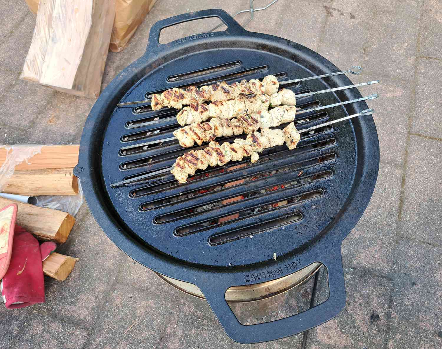 cooking chicken souvlaki skewers on the solo stove grill grate