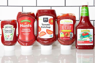 Five bottles of ketchup