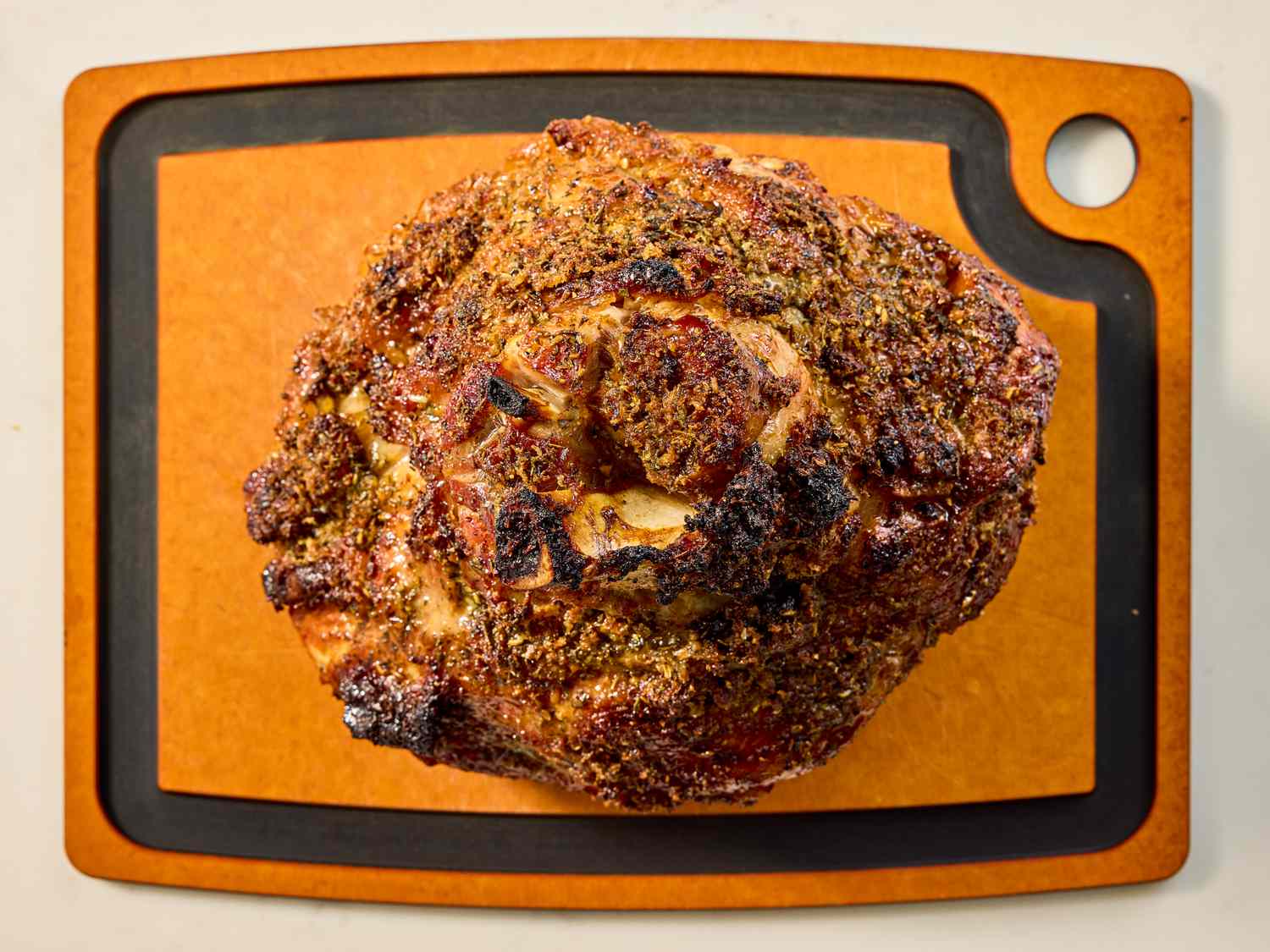 Slowroasted ham on a cutting board