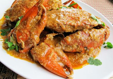 A platter of Singaporean Chili Crab. 