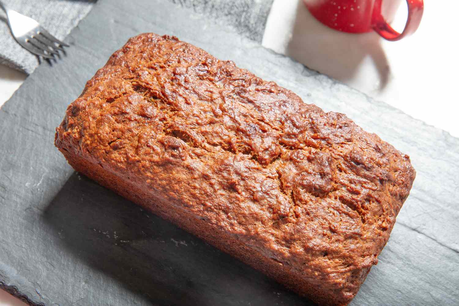 Overhead view of banana bread loaf