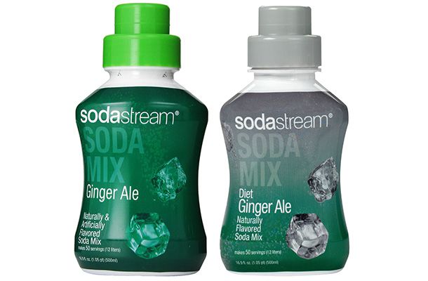 Bottles of SodaStream ginger ale and diet ginger ale.