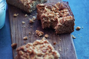 Closeup of pieces of peanut butter granola snack cake.