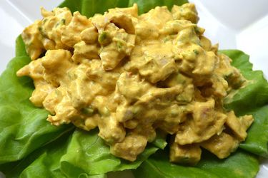 Curried chicken salad on a bed of Bibb lettuce.
