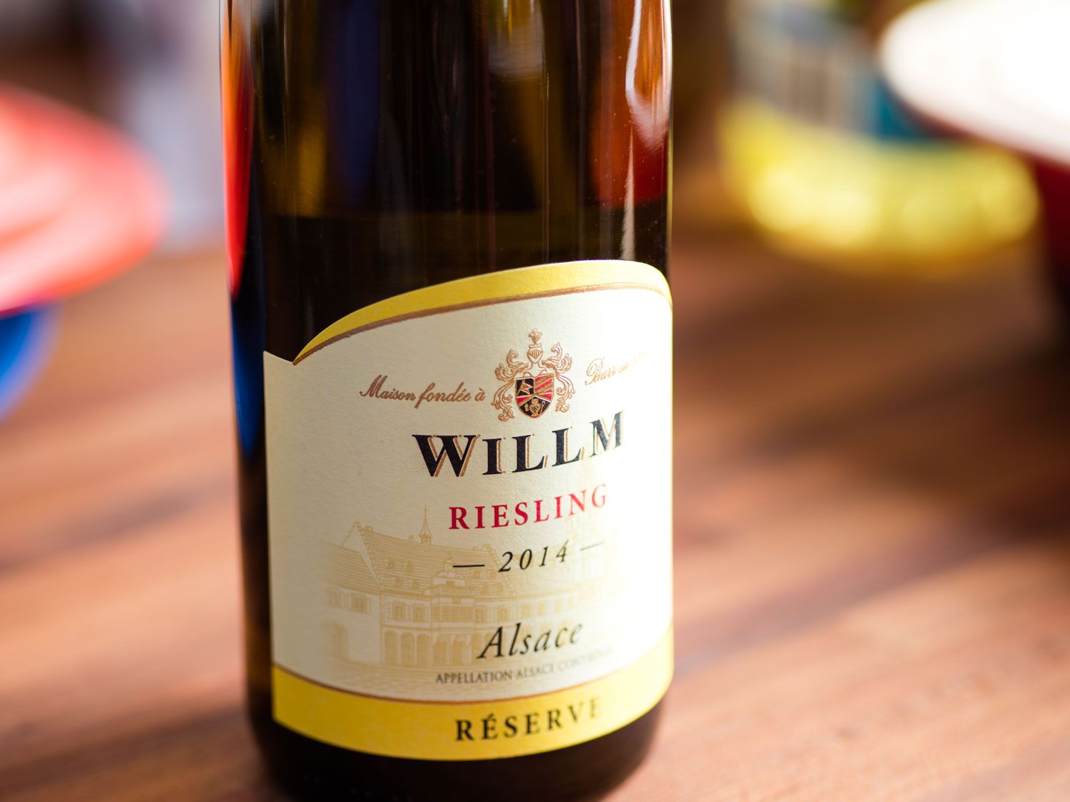 A bottle of Riesling (Willm 2014 Réserve) for making choucroute garnie.
